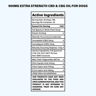 Baileys 2:1 Full Spectrum CBD and CBG Oil for Dogs 900mg