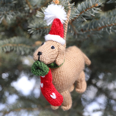 Wool Dog with Stocking Ornament