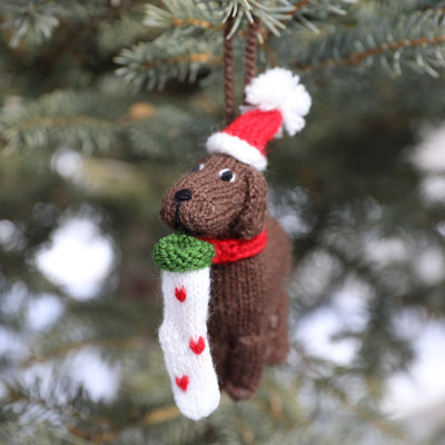 Wool Dog with Stocking Ornament