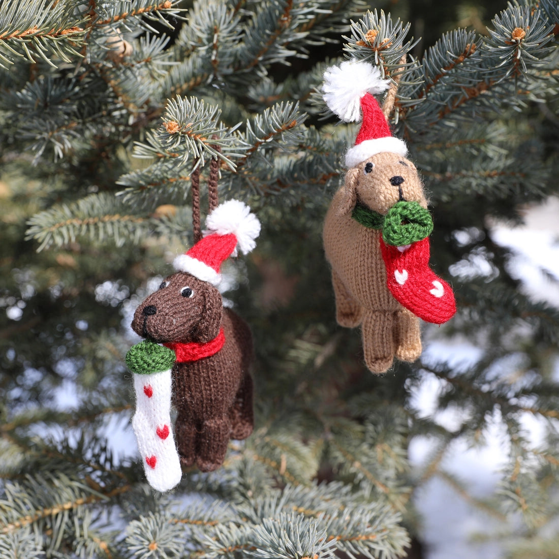 Wool Dog with Stocking Ornament