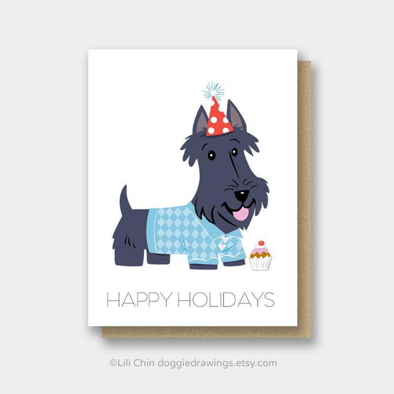 Happy Holidays Scottie Greeting Card