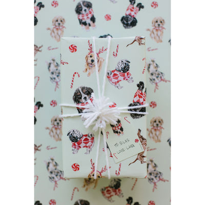 Mint Christmas Puppies Gift Wrap