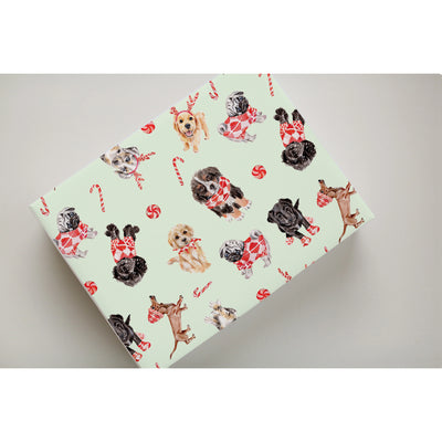 Mint Christmas Puppies Gift Wrap