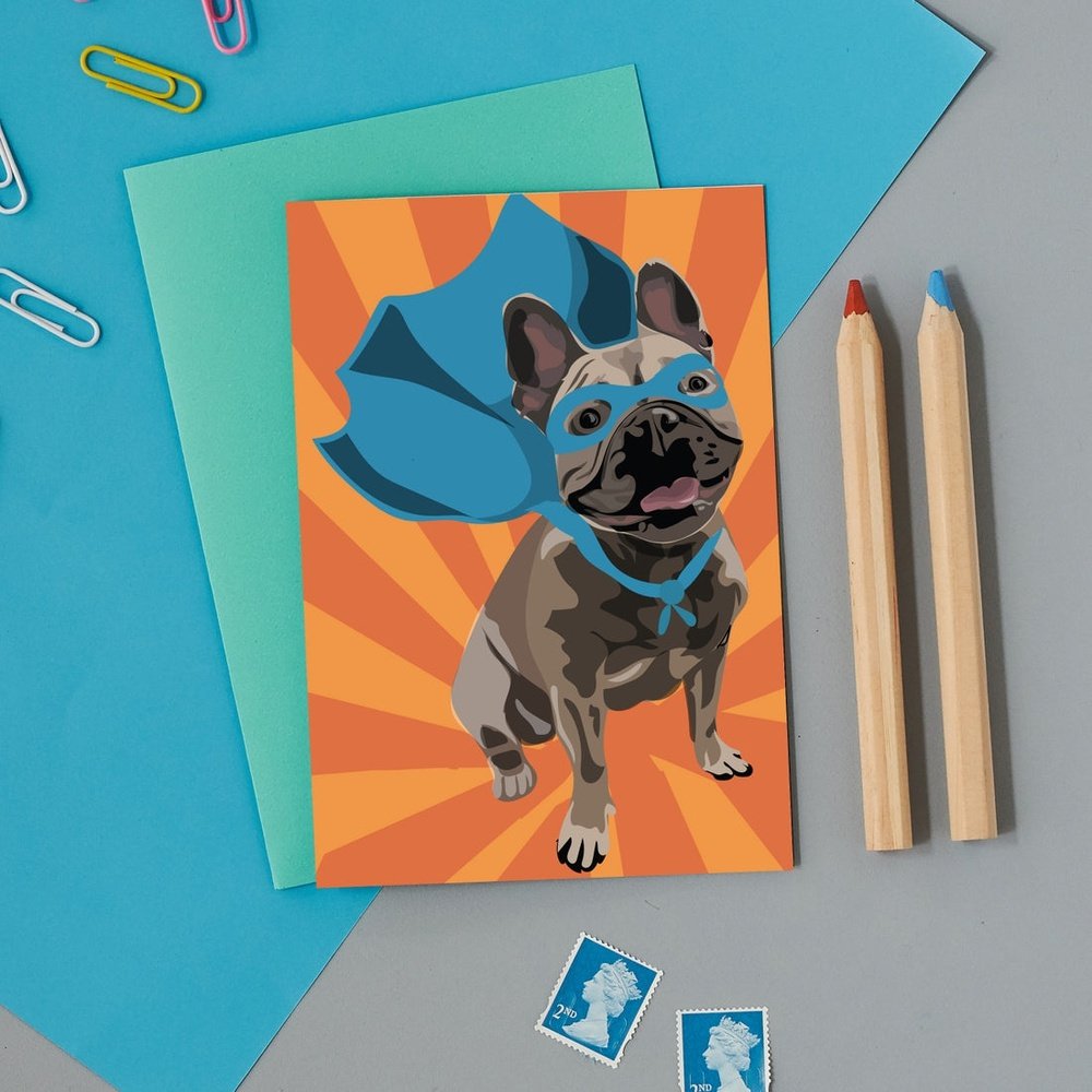 Superhero French Bulldog Greeting Card